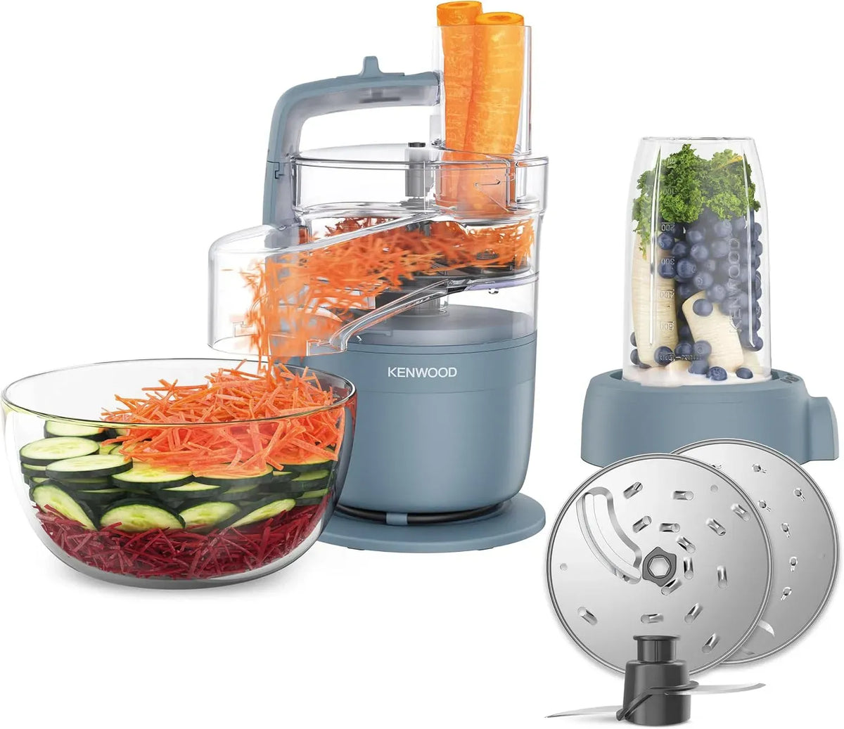 Kenwood FDP23.380GY bleu tempête, MultiPro Compact, récipient de 600 ml, Processeur alimentaire avec Express Serve, lame en acier inoxydable