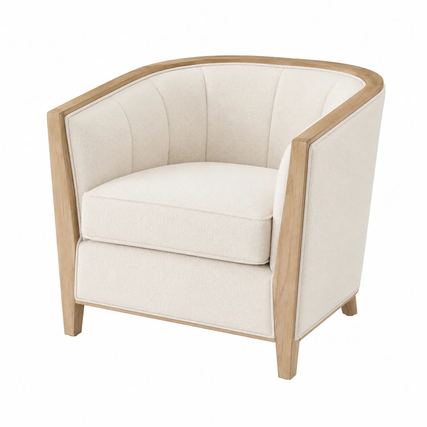 Sillón de poliéster beige con estructura de roble