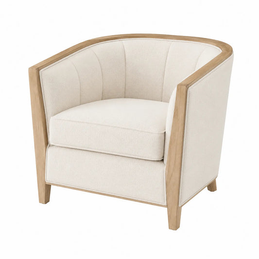 Sill¨®n de poli¨¦ster beige con estructura de roble