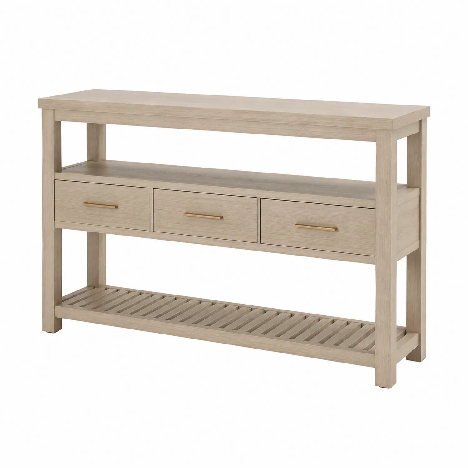 Mesa consola de madera con 3 cajones y estante inferior 120x35x80 cm Roble Claro
