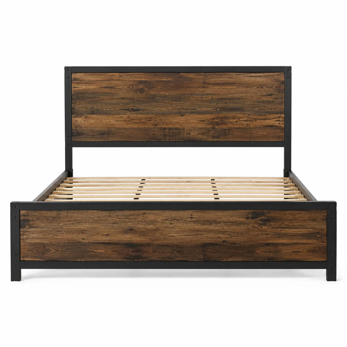 Cama de matrimonio de madera y metal marr¨®n/negro 200x160 cm