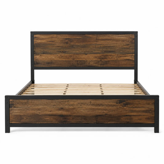 Cama de matrimonio de madera y metal marr¨®n/negro 200x160 cm