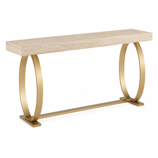 Mesa Consola de Travertino y Acero Dorado 120x30x80 cm