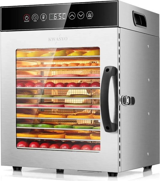Contrôle Température, Protection Surchauffe, pour Déshydrateur Professionnel avec Minuterie Numérique, Déshydrateur Alimentaire 750W Inox avec 12