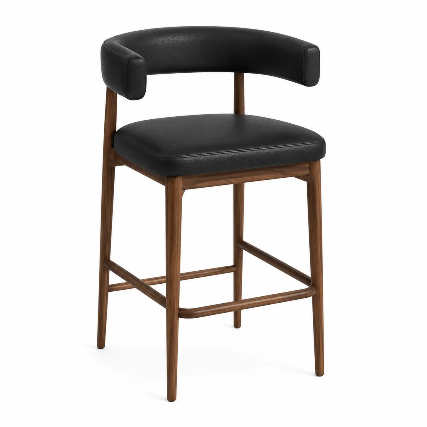 Taburete de barra de madera y cuero negro