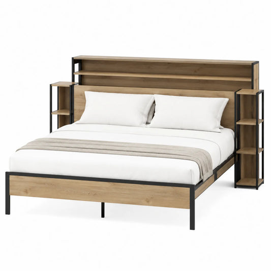 Cama de madera y metal con estanter¨ªas integradas 160x200 cm