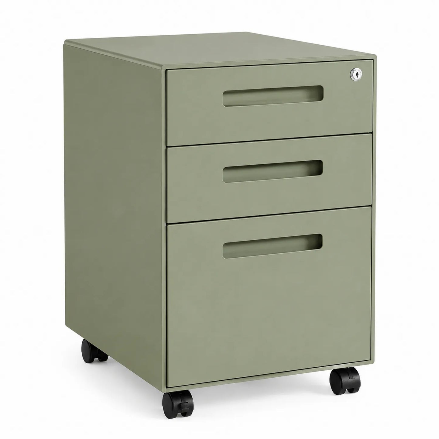 Cajonera de metal verde con ruedas y cerradura, 39x52x60 cm