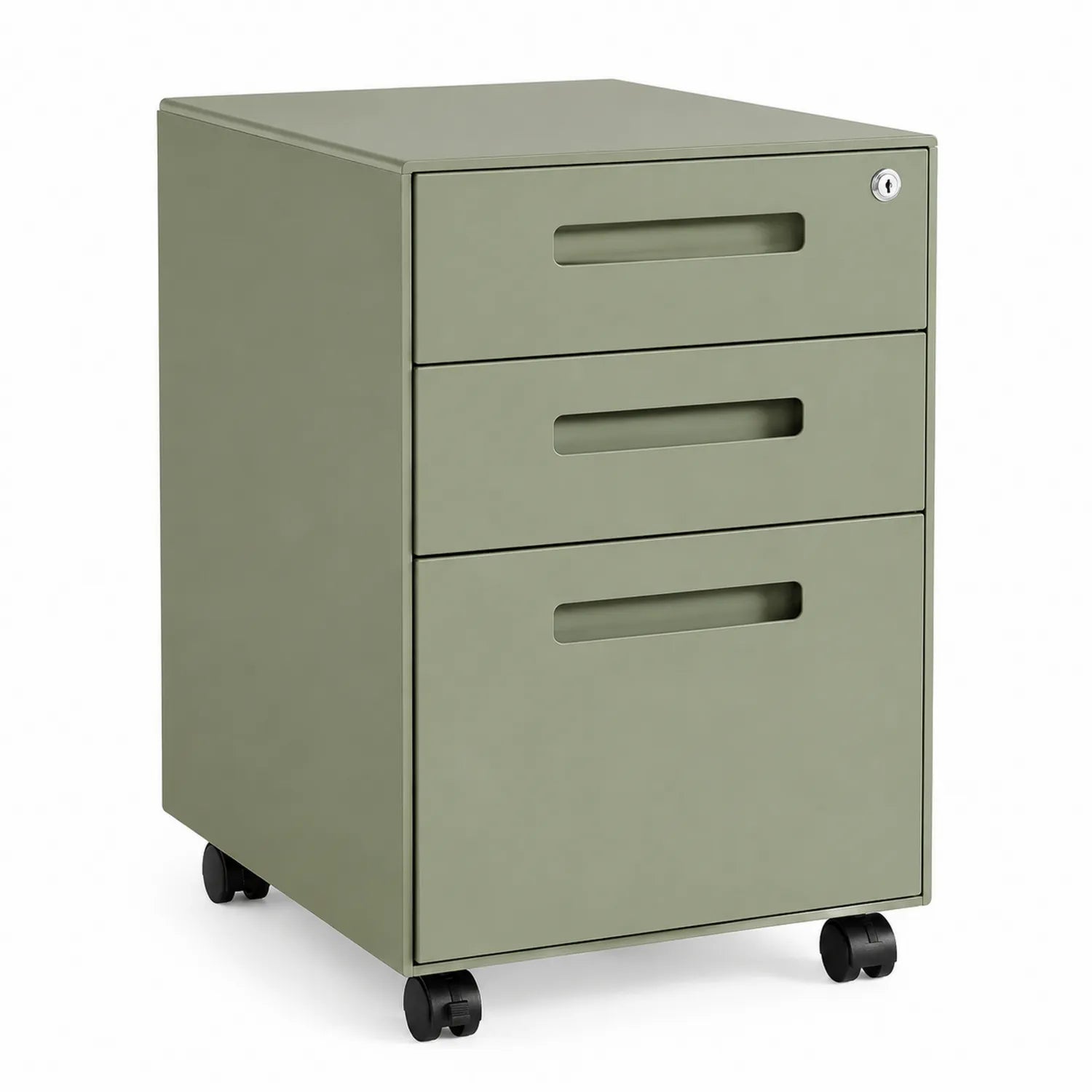 Cajonera de metal verde con ruedas y cerradura, 39x52x60 cm