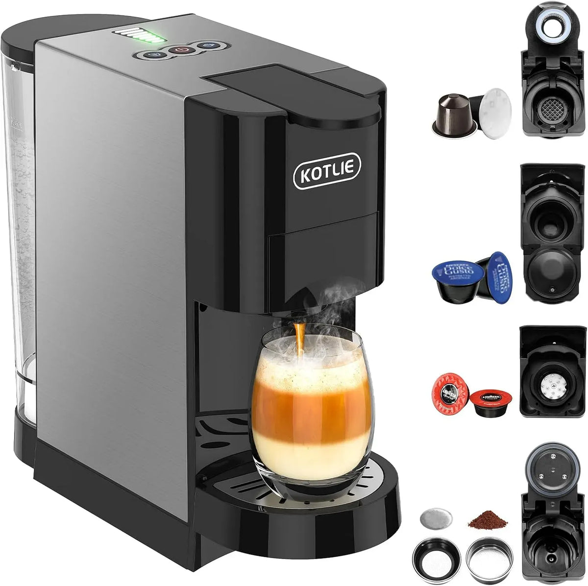 Cafetière électrique, ESE 44mm et café moulu, Machine à Café Multi-Capsules 5 en 1, Compatible capsules NES, MIO