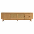 Mueble de TV de Roble con Puertas de Ratán y Cajones 180x40x50cm