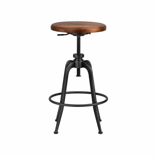 Taburete de madera y metal negro ajustable