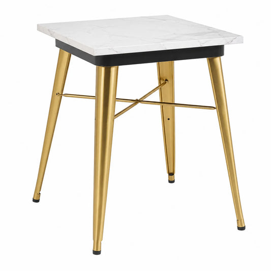 Mesa de comedor cuadrada de m¨¢rmol y metal dorado 70x70x75 cm