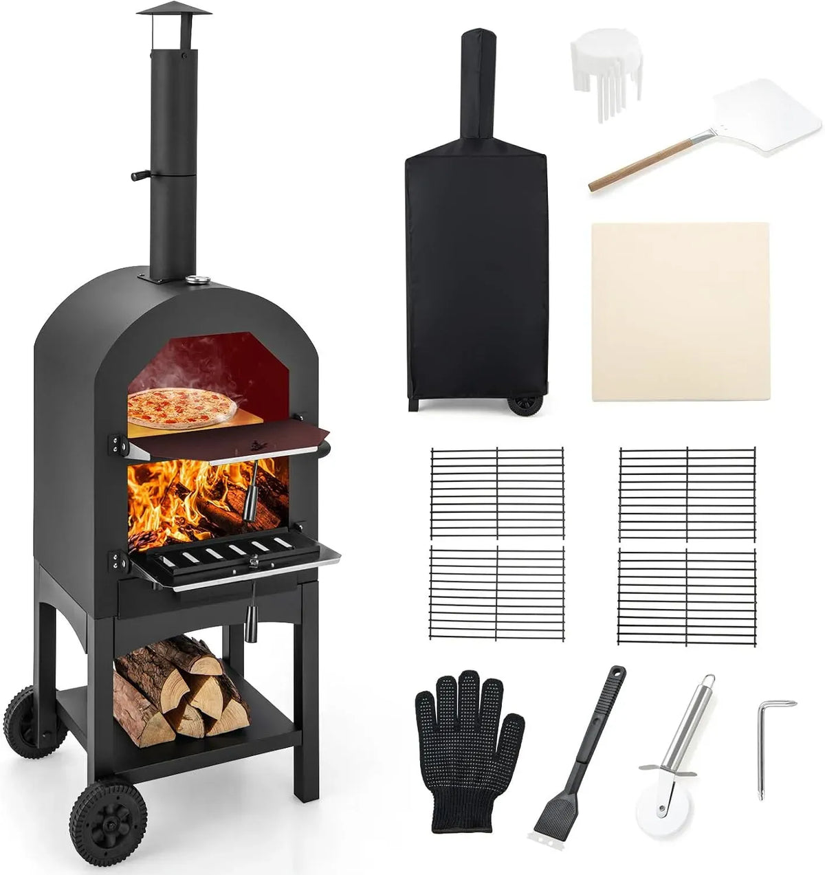 Four électrique à pizza, COSTWAY, extérieur, IP65, gril, noir