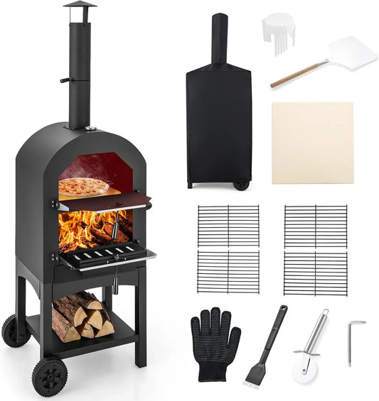 Four électrique à pizza, COSTWAY, extérieur, IP65, gril, noir