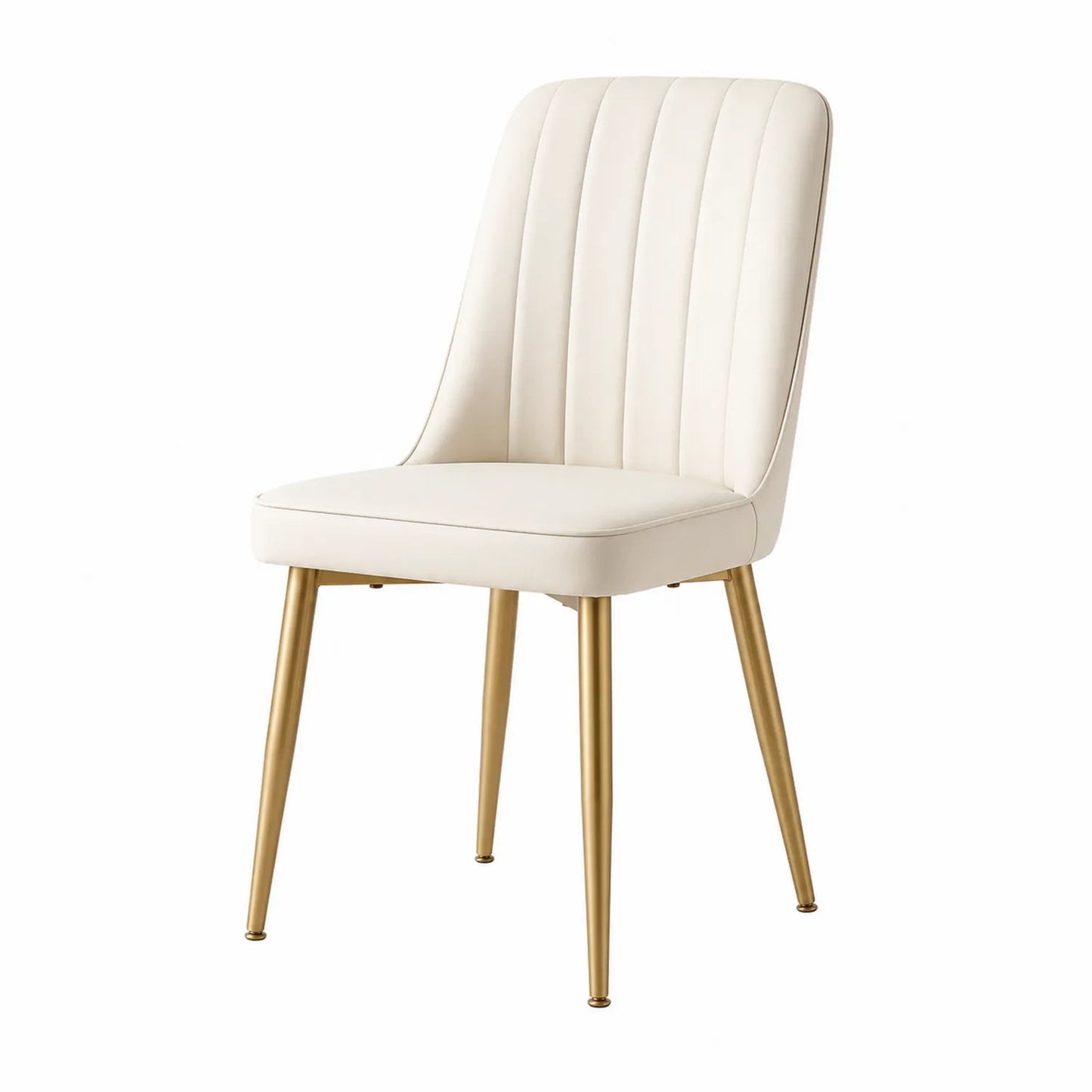 Silla de comedor tapizada en cuero sint¨¦tico beige con patas de metal dorado