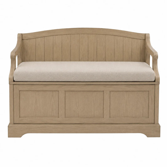 Banco de madera de roble con coj¨ªn de poli¨¦ster Beige 120x50x80 cm