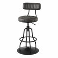Taburete de bar ajustable con respaldo de cuero PU negro
