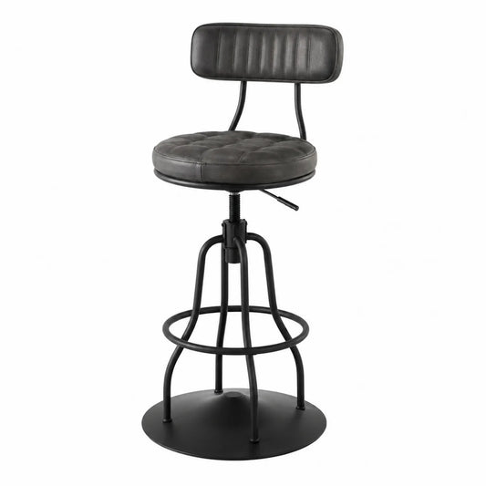 Taburete de bar ajustable con respaldo de cuero PU negro