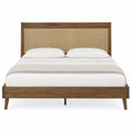 Cama doble de madera maciza y ratán marrón 200x160 cm