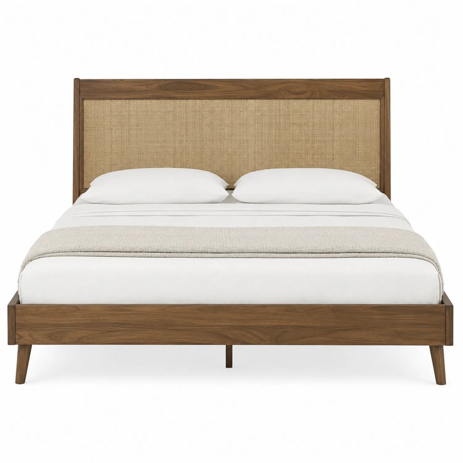 Cama doble de madera maciza y ratán marrón 200x160 cm
