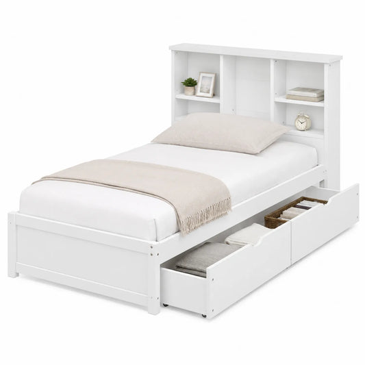 Cama individual con almacenamiento blanco