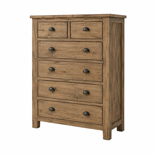 Cajonera de Roble Macizo 6 Cajones Marr¨®n 90x45x120 cm