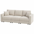 Sofá de tres plazas de poliéster beige con cojines 220x90x85 cm