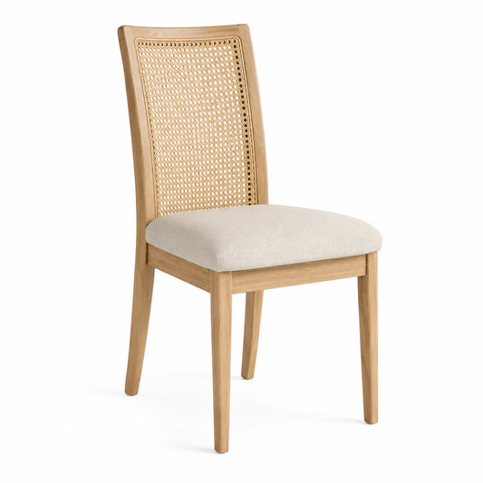 Silla de roble y rat¨¢n con asiento beige 90x45x55 cm