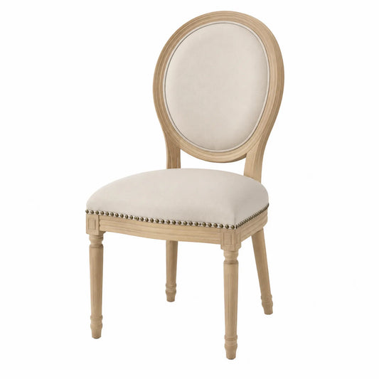 Silla tapizada en tela Beige con estructura de madera
