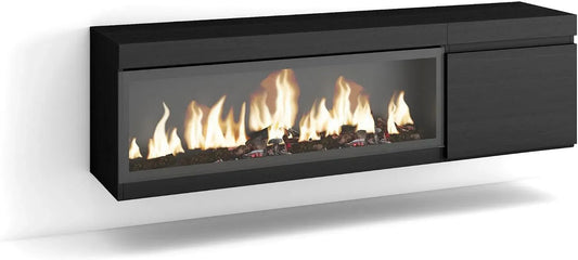 Meuble TV, 65 pouces, noir, Cheminée électrique XXL, 160
