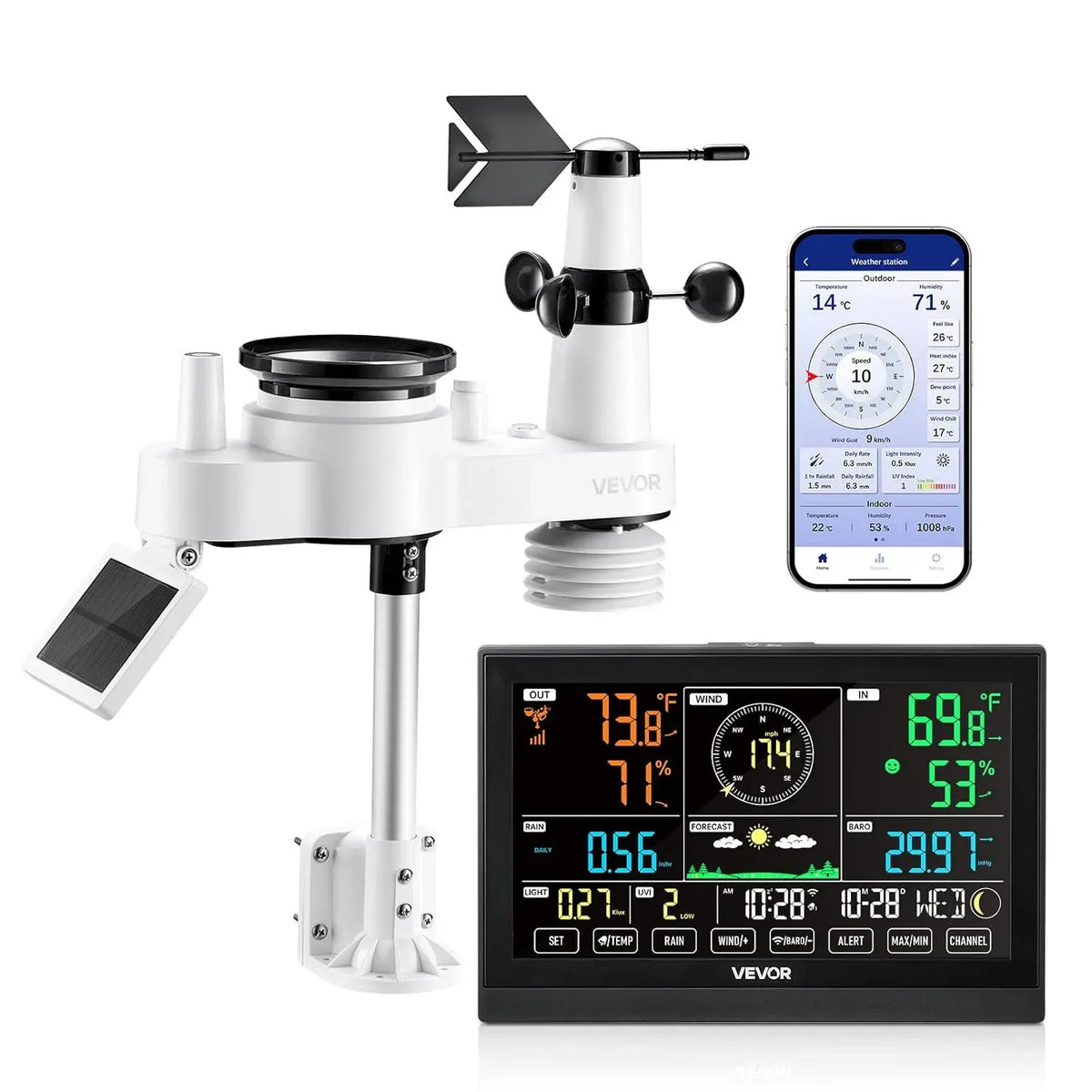 VEVOR VA 190, Capteur, station météo sans fil, 190,5 mm, extérieur, Wi-Fi, dalle VA