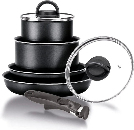 Batterie, amovible, 6 pièces, aluminium, pour induction. Fabriqué en Italie