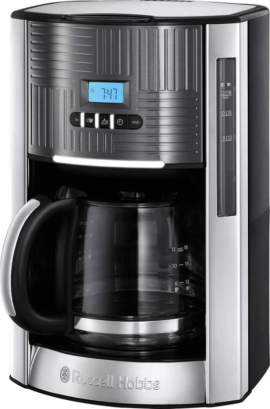 Russell Hobbs Cafetière électrique, 1,5 L, maintien au chaud, acier inoxydable, gris, Machine Ã€ Café Filtre 25270-56, Geo Inox Gris, 12 Tasses