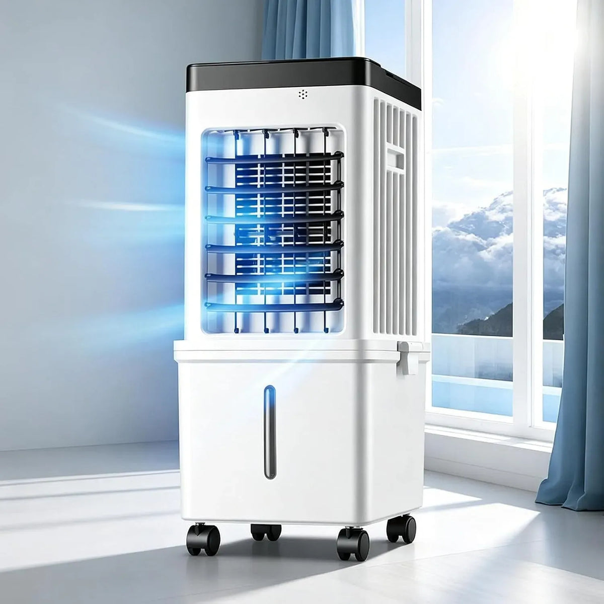 Rafraîchisseur d'air 3-en-1, 15 L, minuteur, 3 vitesses, grand réservoir