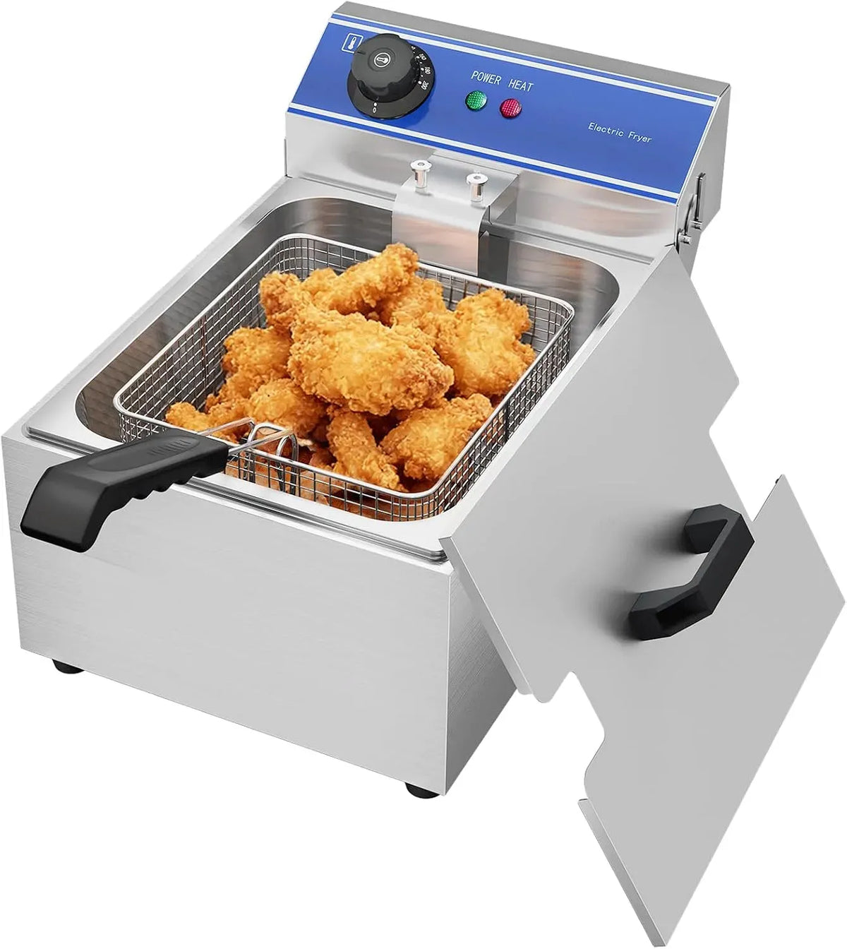 1 Paniers à Friture équipé de Poignée en Caoutchouc, Friteuse électrique Professionnelle Inox unique réservoir 6L Huile, 3000W