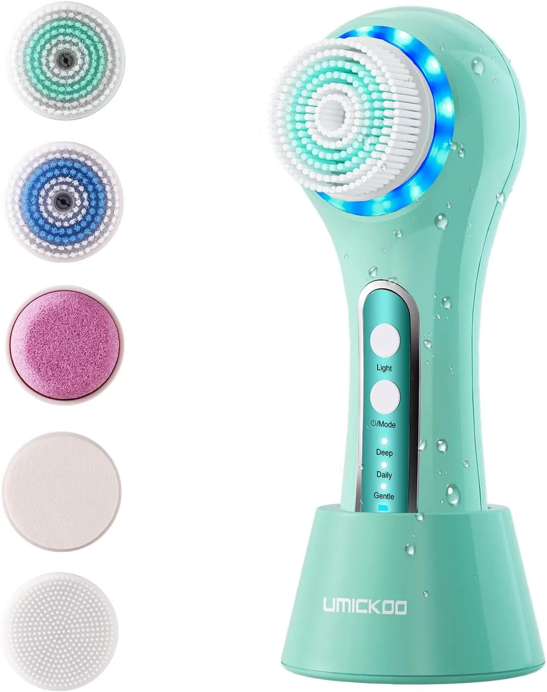 IPX7 Brosse, IP65, pour le visage, UMICKOO, rechargeable étanche avec 5 têtes de brosse