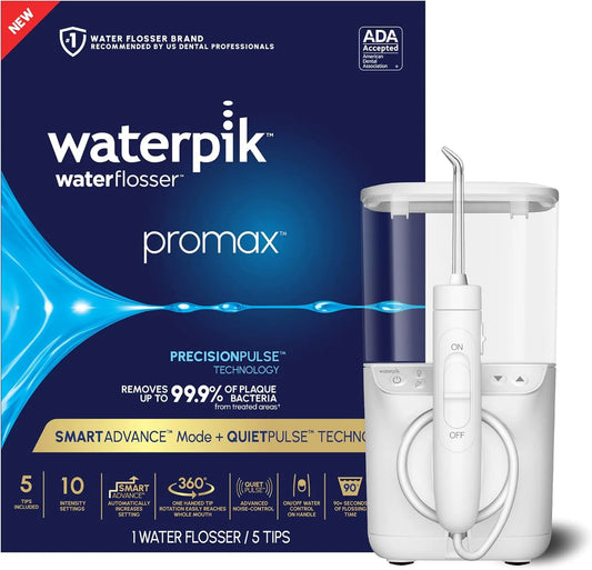appareils dentaires, Waterpik Promax, Hydropulseur avec mode SmartAdvance pour la santé quotidienne des gencives et le nettoyage des dents, acceptés