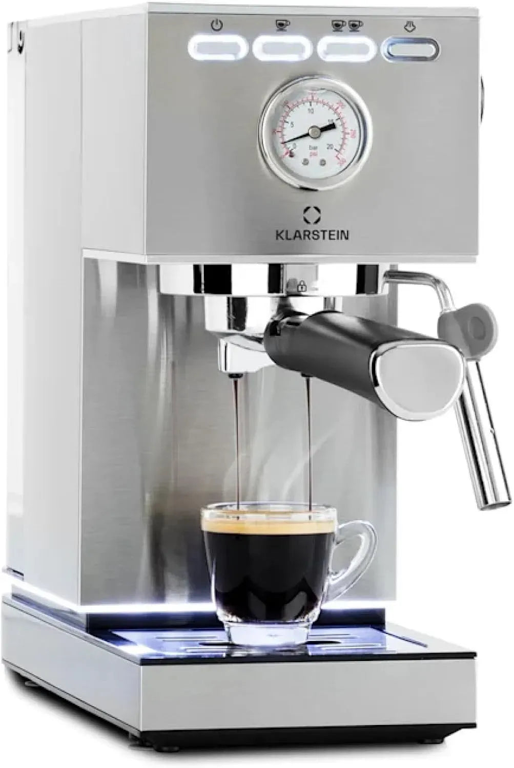 Klarstein Machine à expresso, 1,4 L, 1350 W, grand réservoir, acier inoxydable, argenté, à café avec porte-filtre et réservoir d'eau de 1,4 l