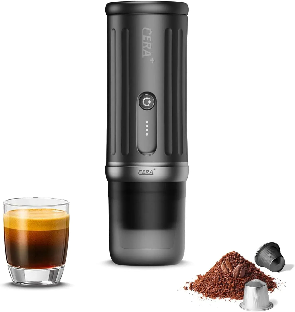 Machine à expresso, CERA+, portable, camping, Jusqu'à 8 Tasses par Charge 20 Bar, CERApresso Compatible Capsules NS & Café Moulu, 3*4500mAh