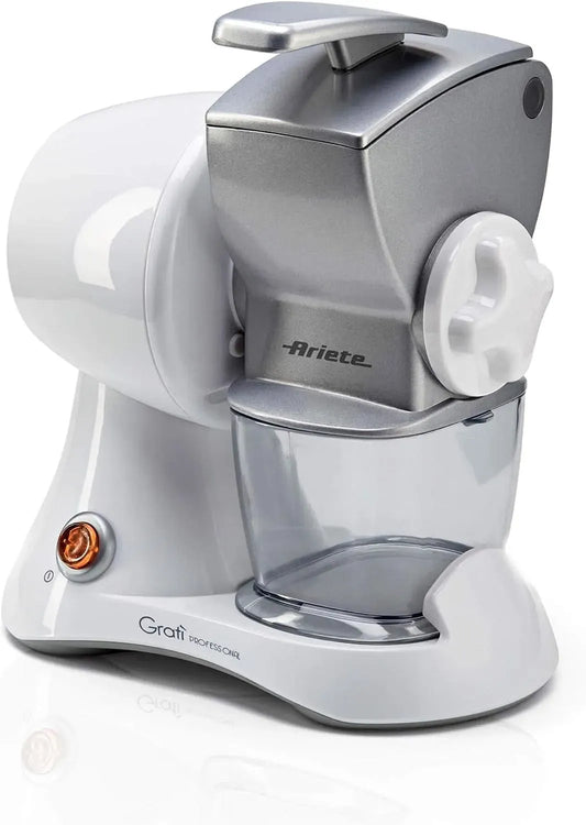 Blanc / Argent, Récipient amovible avec bouchon fraîcheur, pour Râpe électrique avec rouleau professionnel, Ariete 448 Gratì Professional, 130W