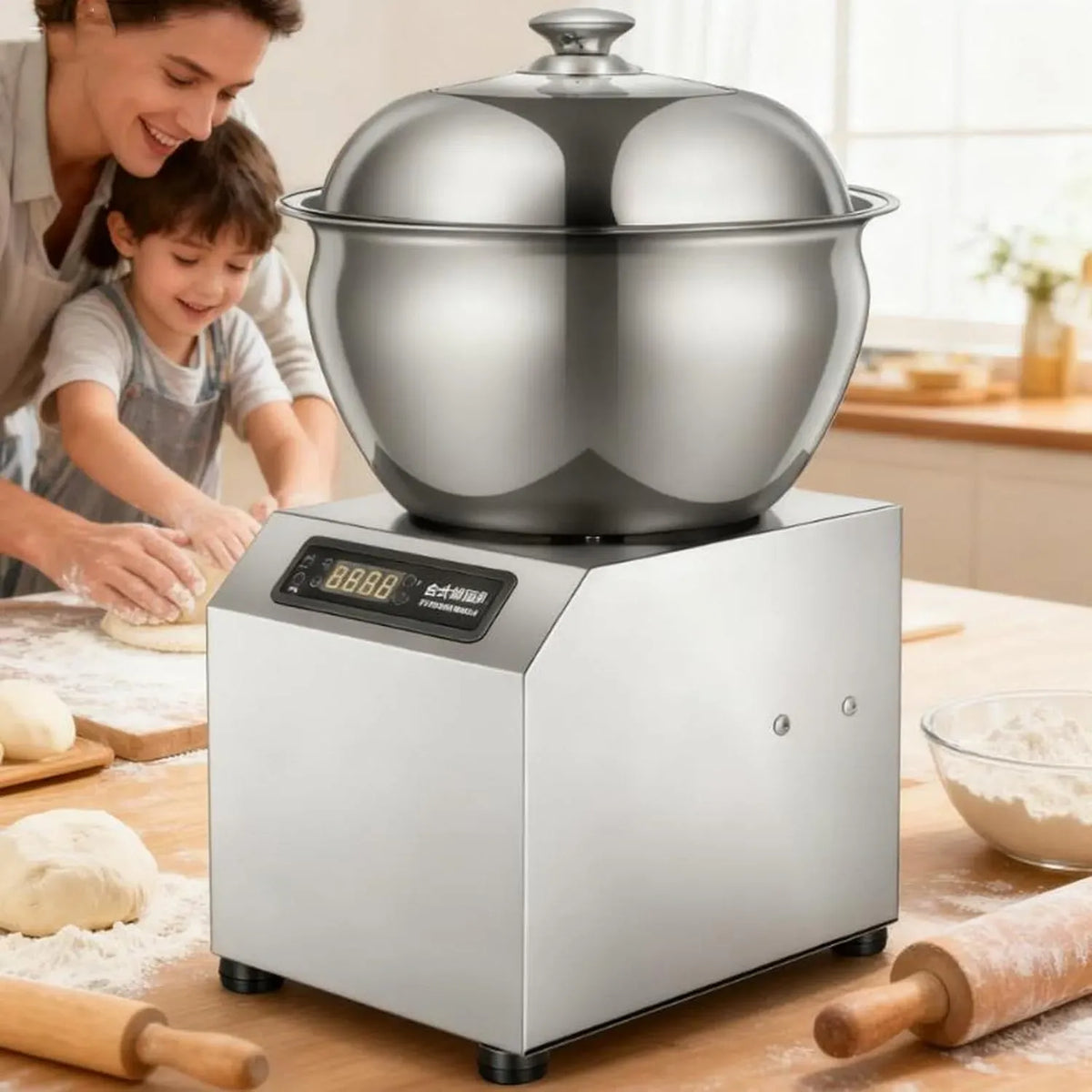 Double Rotation, Couvercle Et Minuterie, pour Pétrin Professionnel avec Cuve en Acier Inoxydable, 1800 W, 5Kg, Boulangeries Et Pizzerias, Pétrin