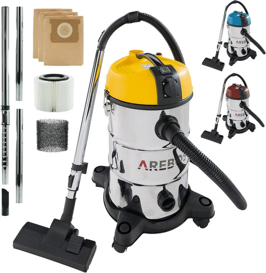 Aspirateur, 30 L, 1300 W, AREBOS 5en1, industriel, acier inoxydable