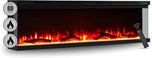 Radiateur électrique, 60 pouces, 1800 W, encastrable, minuteur, thermostat, effet 3D, noir, Effet Flamme 3D LED, Cheminée électrique BALDERIA Orson