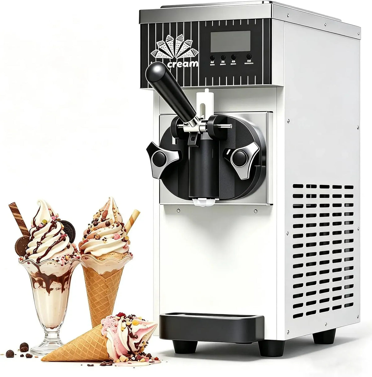 4-/H machine à glace et sorbet, machine à café électrique, 2.5 L, 450 W, écran LCD, professionnel, blanc